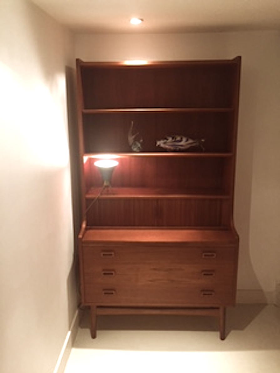 Teak bookcase with desk